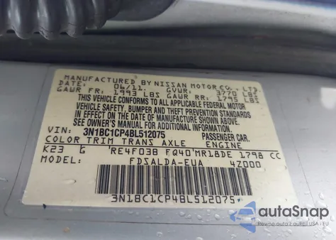 2011 Nissan Versa 1.8S z USA, uszkodzony, nr VIN 3N1BC1CP4BL512075